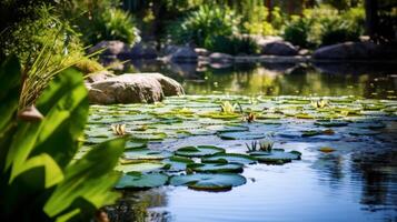 AI generated Peaceful pond adorned with lily pads photo