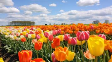 AI generated Serene landscape adorned with tulips photo