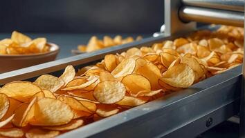 ai generado patata papas fritas transportador línea foto