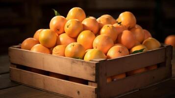 AI generated Charming display of fresh grapefruits in a rustic crate photo