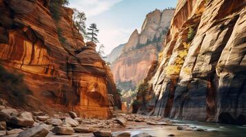 AI generated Virgin River and sandstone cliffs in a canyon photo