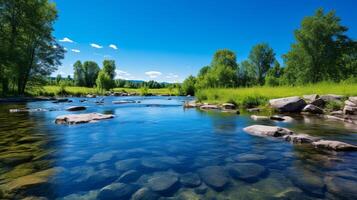 AI generated Peaceful river and sky in natural environment photo