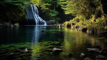 ai generado cascada y lago un natural belleza foto