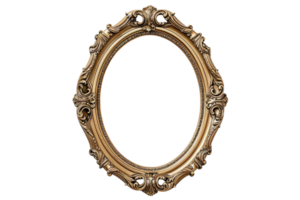 AI generated Antique gold oval frame isolated on transparent background for art display png