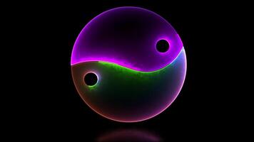 Glowing looping icon yin yang neon effect, black background. video