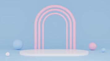 3D Rendering abstract blue and pink background with white podium photo