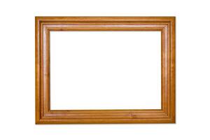 Wooden frame on a white background. Old baguette for a picture. Graphic material photo