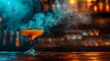 AI generated Alcohol cocktail drink with ice and smoke. photo