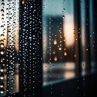 AI generated raindrops on window glass photo