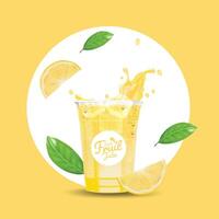 Realistic iced lemon juice drink cup vector