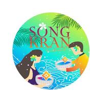 concept of thailand water festival fun, songkran day logo design template vector