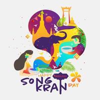 concept of thailand water festival fun, songkran day logo design template vector