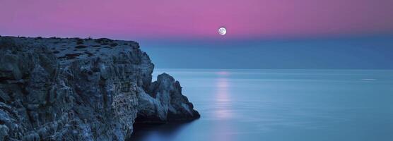 AI generated Beautiful view of a cliff in the moonlight photo