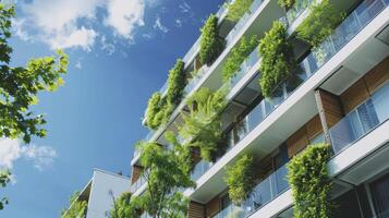 ai generado elevando urbano viviendo, inteligente edificios mejorando residente vive en sostenible ciudades foto
