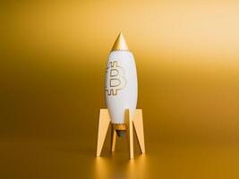 Bitcoin Rocket on Golden Background Symbolizing Financial Ascent photo
