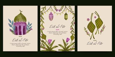 Islamic greeting card with flower and plant illustration for ramadan  eid mubarak  islamic day. vector