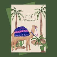 islámico saludo tarjeta con mezquita y planta ilustración para Ramadán eid Mubarak islámico día. vector