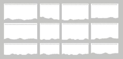 Pieces of torn white note paper different shapes isolated on gray background realistic vector illustration, Notepad torn paper for message note, page or banner and cardboard blank ripped piece strips