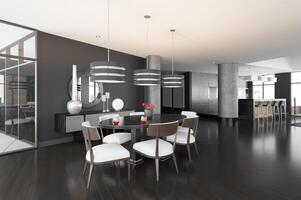 modern dining room interior in a luxury house photo