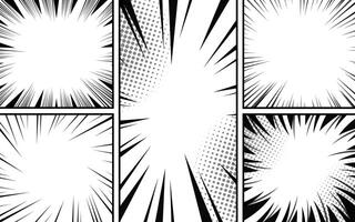 Comic book page background with radial effect. Black and white vector retro illustration