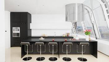 negro moderno cocina en un casa con un hermosa diseño foto