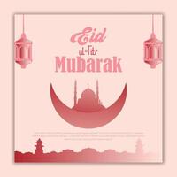 Eid Al-Fitr Mubarak Islamic greeting card, social media post template, vector illustration