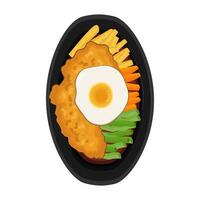 Vector illustration logo Top view Crispy chicken steak with sunny side up and vegetables