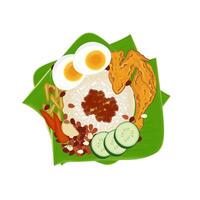 vector ilustración logo nasi lemak en plátano hoja