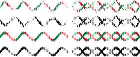 candlestick pattern in waves in black and green, red original colors vector