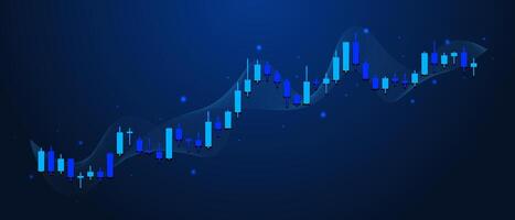 blue candlestick pattern with wave with shine blue lights banner and background vector