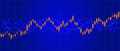 orange candlestick rise pattern with wave bar chart in blue background vector