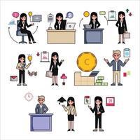 Business Women icons set of planning conference elements isolated vector illustration