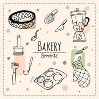 Kitchen utensils and bakery tools doodle. Hand drawn vector illustration.