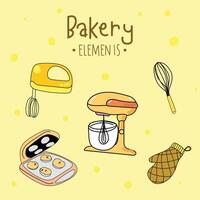 Kitchen utensils and bakery tools doodle. Hand drawn vector illustration.