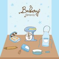 Kitchen utensils and bakery tools doodle. Hand drawn vector illustration.