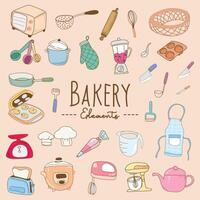 Kitchen utensils and bakery tools doodle. Hand drawn vector illustration.