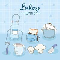 Kitchen utensils and bakery tools doodle. Hand drawn vector illustration.