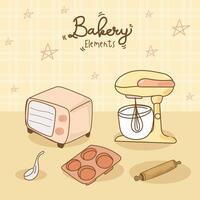 Kitchen utensils and bakery tools doodle. Hand drawn vector illustration.