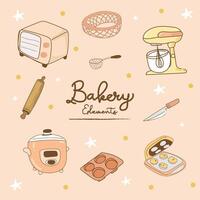 Kitchen utensils and bakery tools doodle. Hand drawn vector illustration.