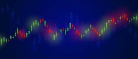 bullish green and red candlestick pattern with glowing lights in blue and dark background banner vector