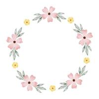 Pink and yellow wildflowers. Round wreath of simple flowers. Watercolor isolated illustration. Frame for design of postcards for Easter, birthday, International Women's Day vector