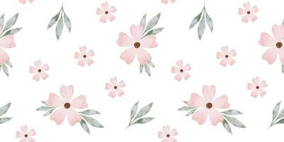 Pink wildflowers and leaves. Watercolor hand drawn seamless pattern of Simple flowers. Cute print for fabric, scrapbooking, wrapping paper, design of card vector