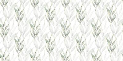 Green branches with leaves. Hand drawn watercolor seamless pattern of Twigs. Summer floral background for wedding design, textiles, wrapping paper, scrapbooking vector