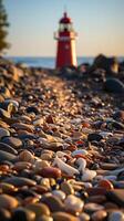 AI generated Monitoring lighthouse on the coast beach photo