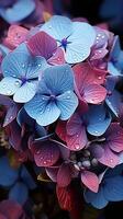 AI generated Hydrangea blue flower natural floral from farmland photo