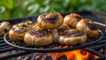 AI generated champignons are fried on the grill photo