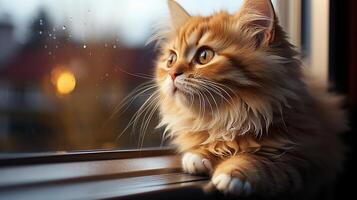 AI generated Baby cat on window funny kitten playful little paw photo