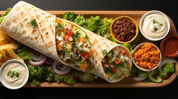 ai generado burrito tortilla con vegetal para sano comida foto