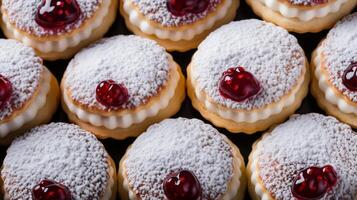 ai generado linzer galletas postre Pastelería horneado galleta foto