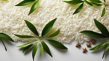 ai generado arroz blanco grano desde arrozal tierras de cultivo foto